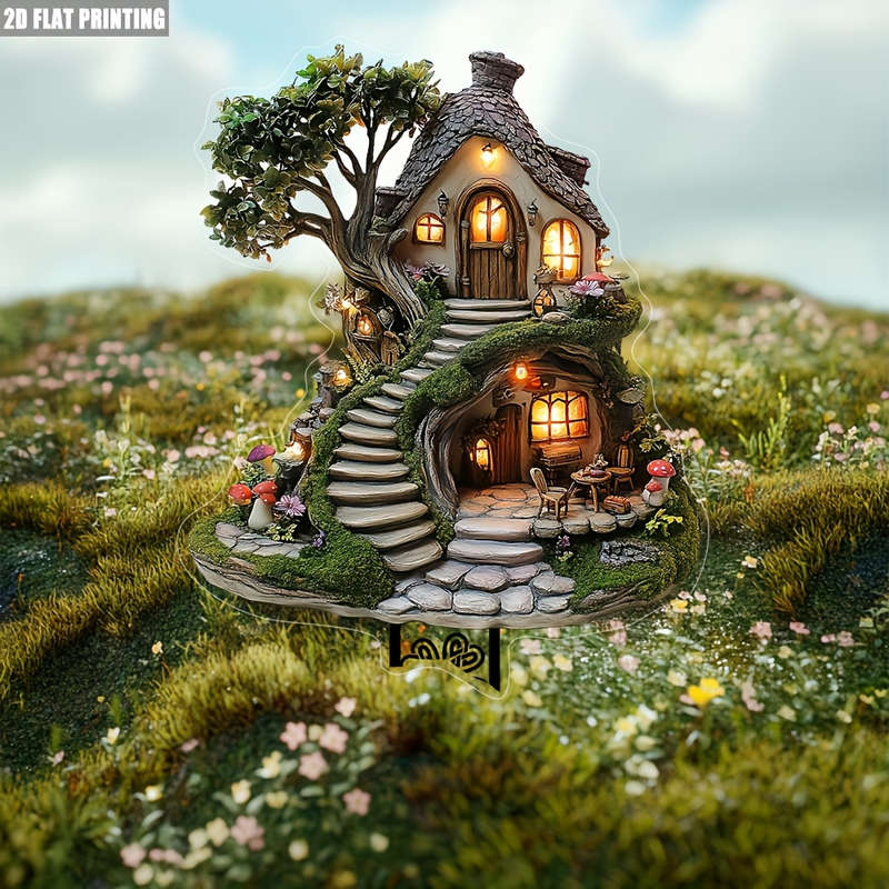 1pc 2D Flat A Stunning Acrylic Fairy Tree House Garden Stake in a  Design a Versatile