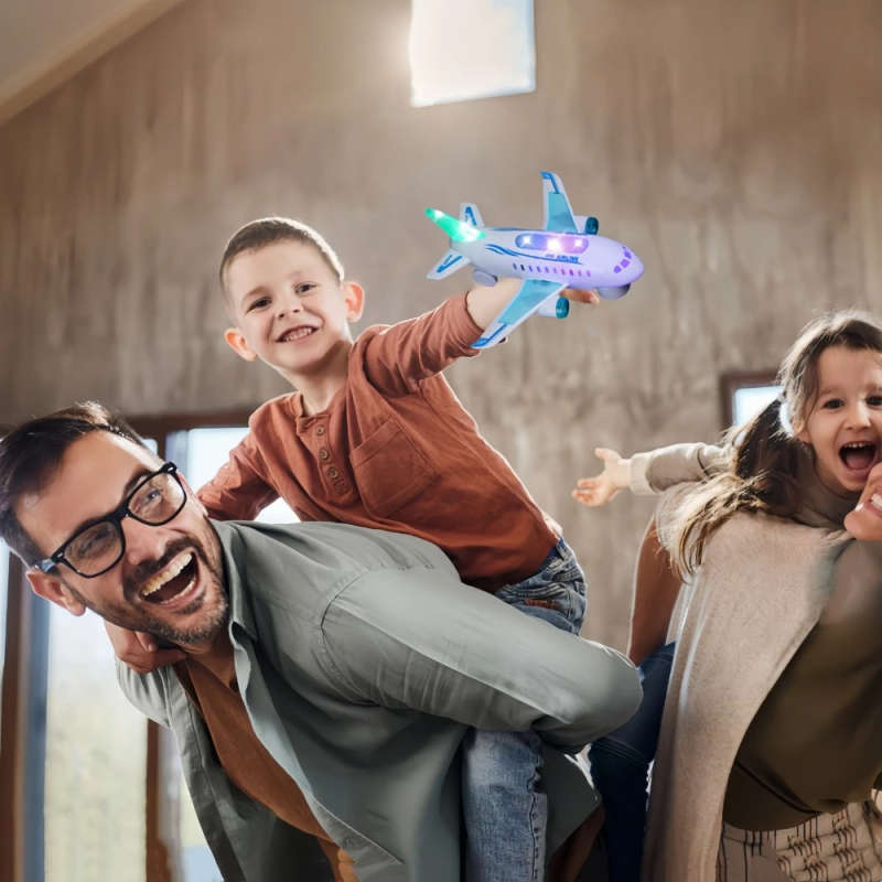 1pc Kids Glowing LED Electric Airplane Toy ABS Material Music and Sound Effects Battery Powered Hori