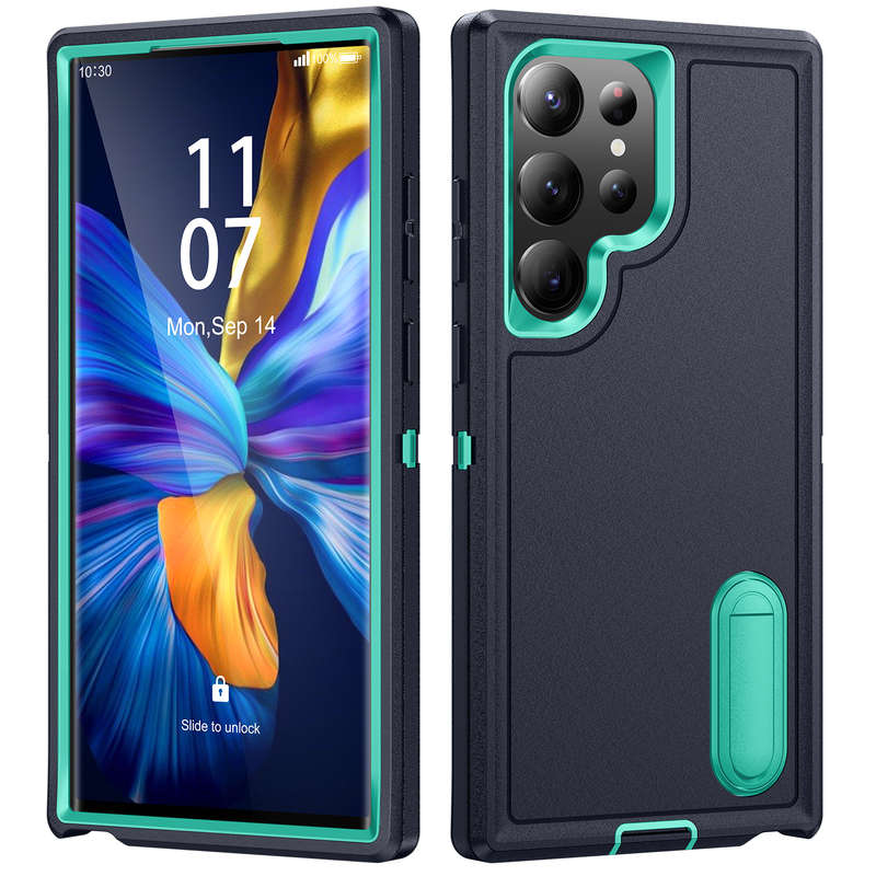 1pc Dark Blue Add  Green For Samsung Galaxy S23 Ultra Phone Cases