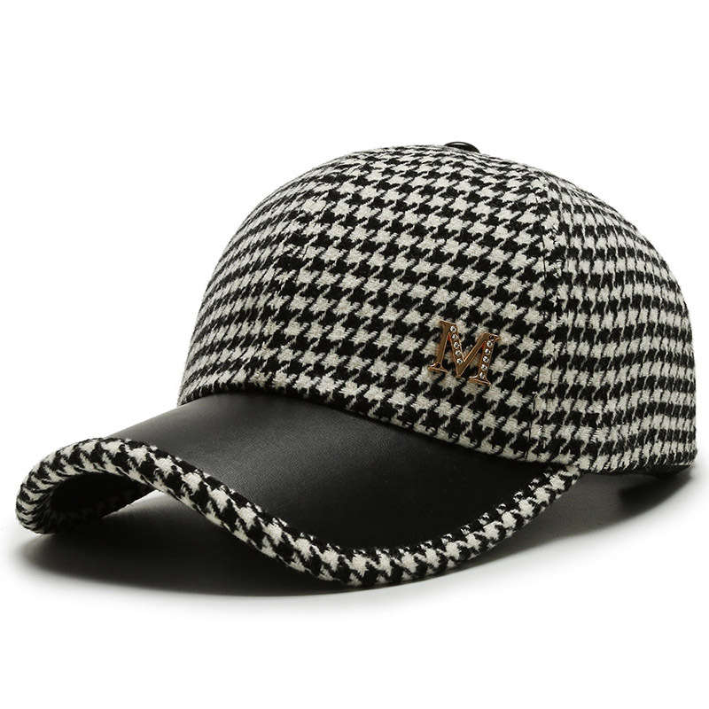 1pc Houndstooth Baseball Cap for Women Lightweight Fitted Sports Hat with Buckle Closure Dry Clea