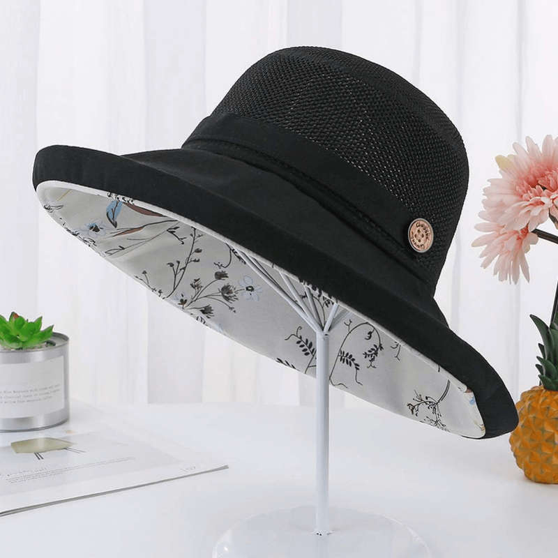 1pc Wide Brim Bucket Hat Mesh Breathable Stitching Sun Hat Sunscreen UV Protection Packable Basin H