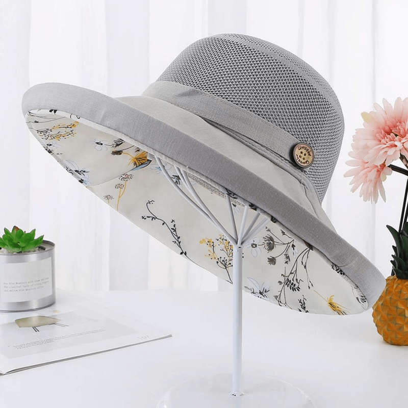 1pc Wide Brim Bucket Hat Mesh Breathable Stitching Sun Hat Sunscreen UV Protection Packable Basin H