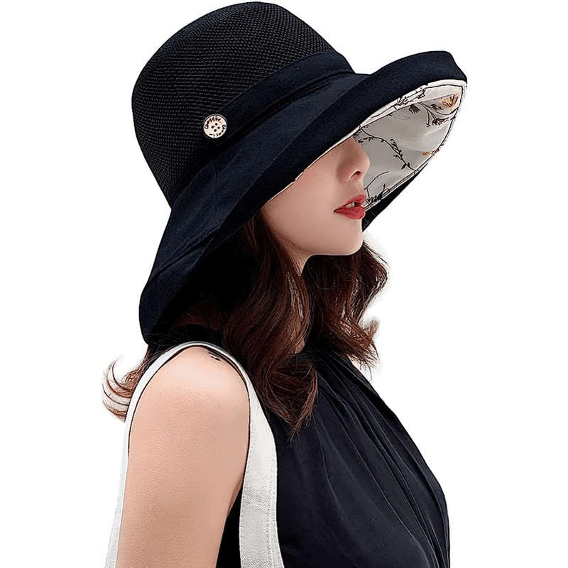 1pc Wide Brim Bucket Hat Mesh Breathable Stitching Sun Hat Sunscreen UV Protection Packable Basin H