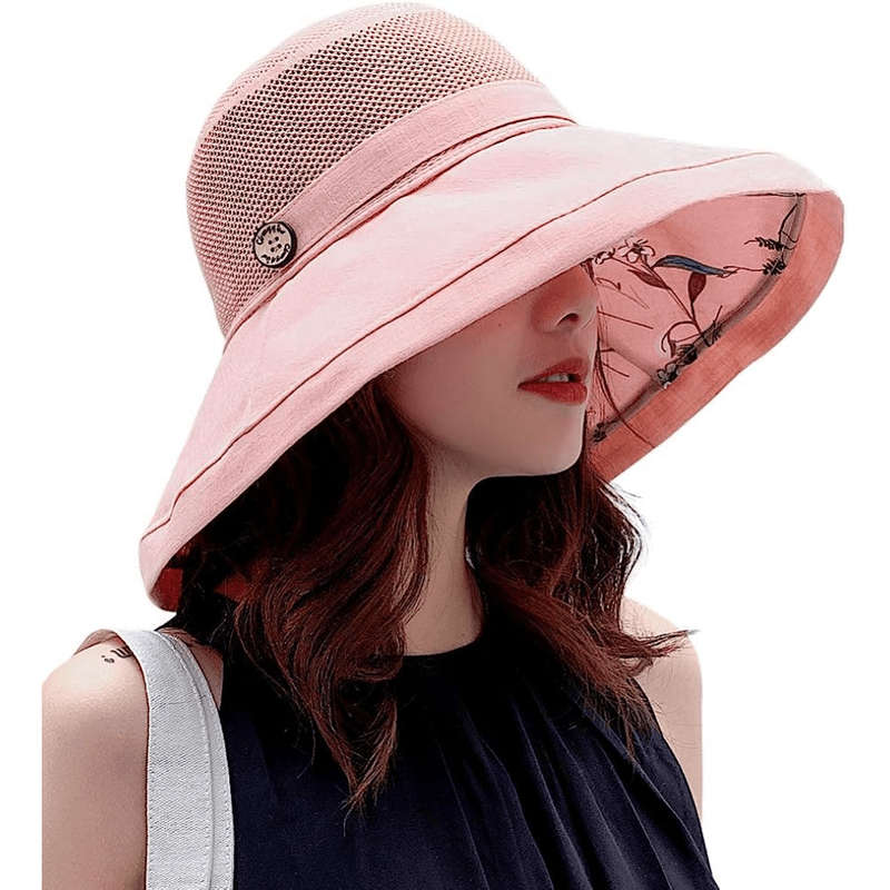 1pc Wide Brim Bucket Hat Mesh Breathable Stitching Sun Hat Sunscreen UV Protection Packable Basin H