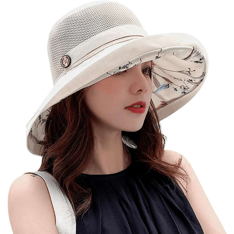 1pc Wide Brim Bucket Hat Mesh Breathable Stitching Sun Hat Sunscreen UV Protection Packable Basin H
