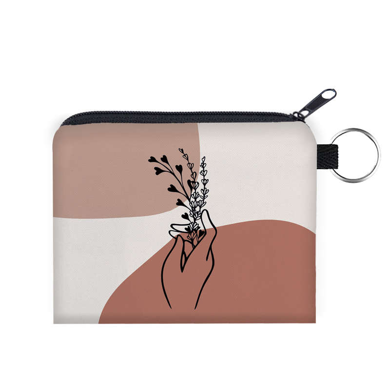 1pc Geometric Print Zipper Coin Purse Lightweight Compact Wallet with Keychain Machine-Washable