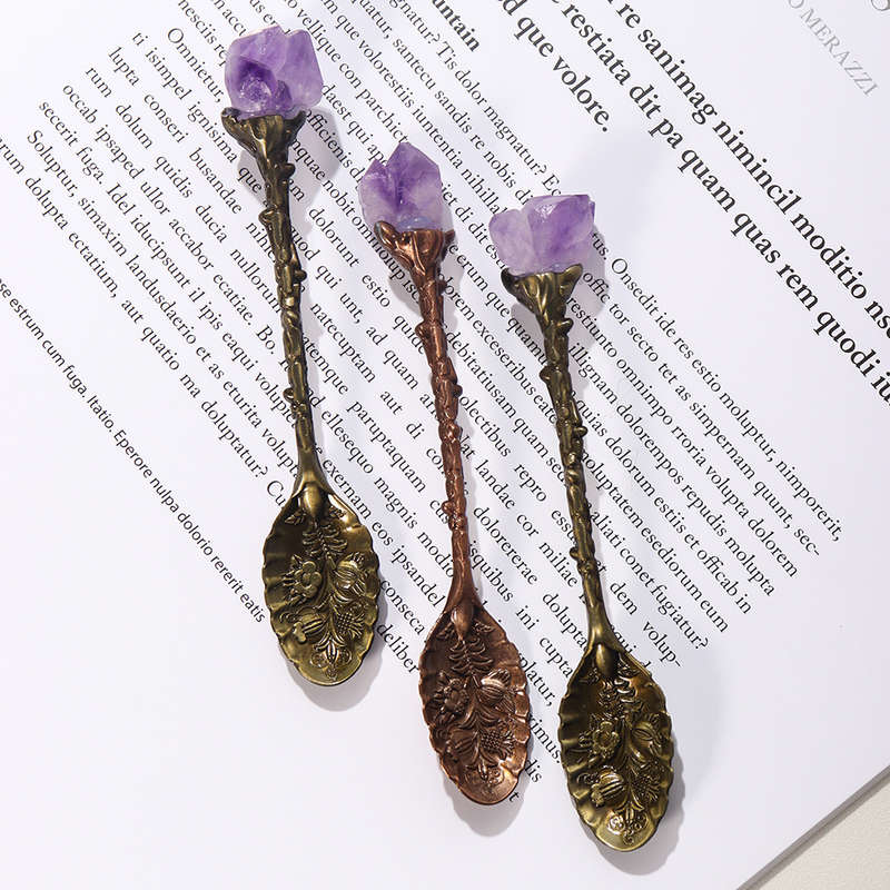 1pc Natural Amethyst Cluster Teaspoon Tooth Flower Gem Sweetmeats Spoon Decorate Gift