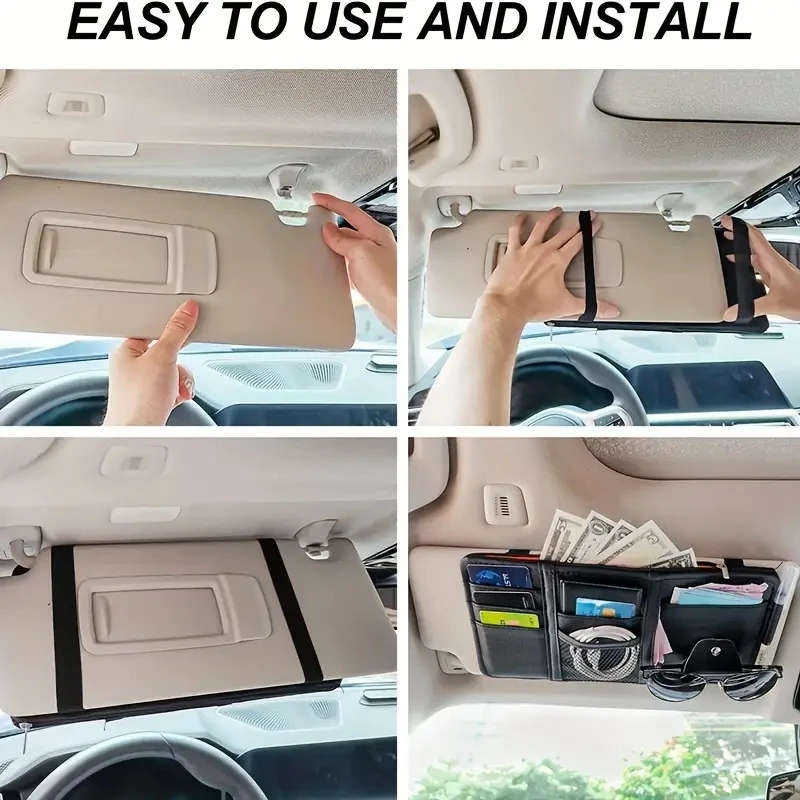1pc Car Sun Visor Organizer Multi-functional Car Glasses Clip Card Bag Wallet With Zipper Applicab