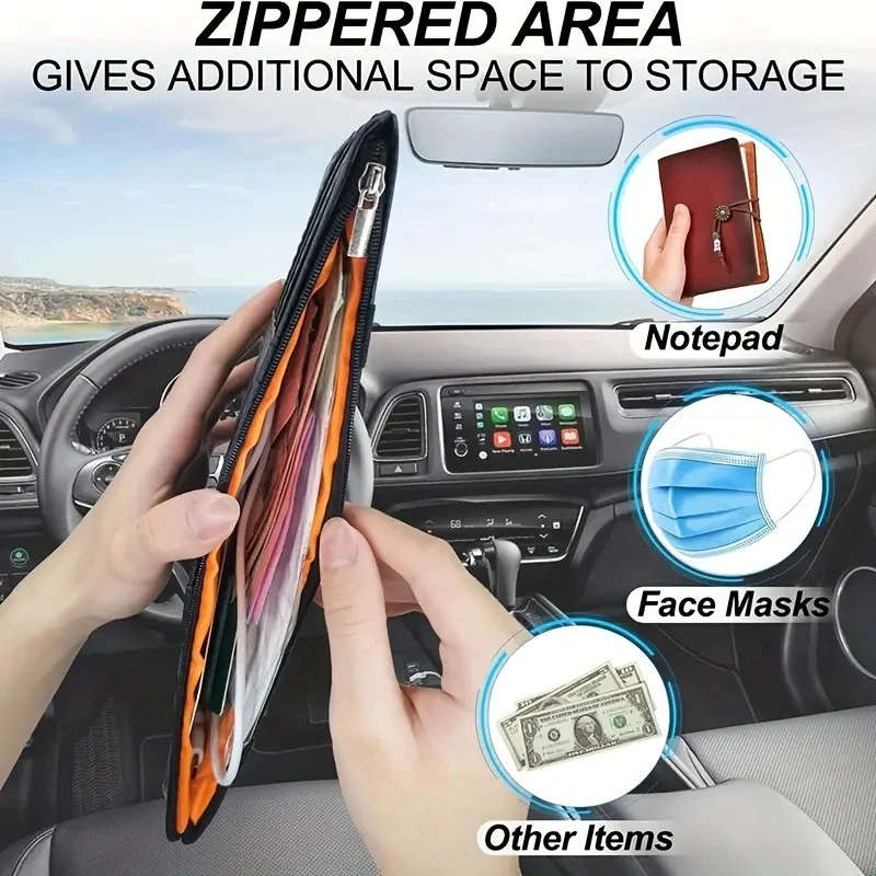 1pc Car Sun Visor Organizer Multi-functional Car Glasses Clip Card Bag Wallet With Zipper Applicab