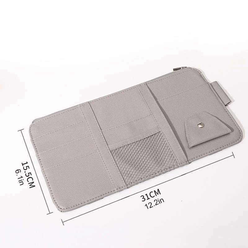 1pc Car Sun Visor Organizer Multi-functional Car Glasses Clip Card Bag Wallet With Zipper Applicab