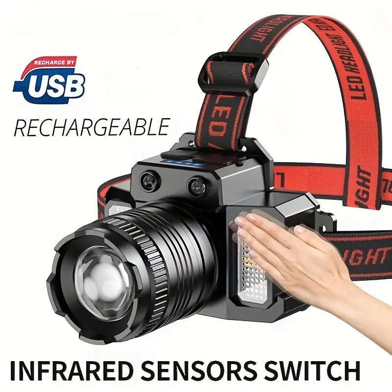 1pc LED Induction Headlamp Waterproof HXP50 COB Rechargeable Head-mounted Flashlight Explore Sensor