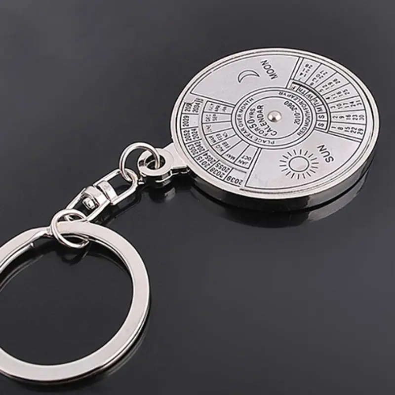 1pc Perpetual Calendar Keychain Silvery Alloy Pendant Fashion Vintage Car Keyring Ornament Bag Purse