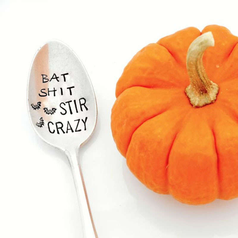 1 Pc Bat Stir Crazy Hand Stamped Coffee Spoon. Spoon With Bats. Halloween Gift Idea. Tea Spoon.