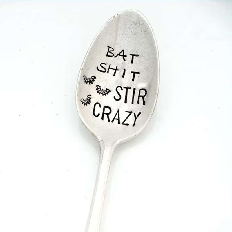 1 Pc Bat Stir Crazy Hand Stamped Coffee Spoon. Spoon With Bats. Halloween Gift Idea. Tea Spoon.
