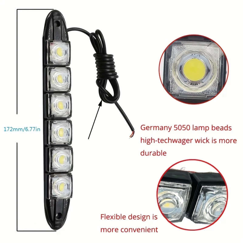 2pcs Universal Car Led DRL Daytime Running Light Flexible 6SMD White Driving Bulb Car Styling DC 12V