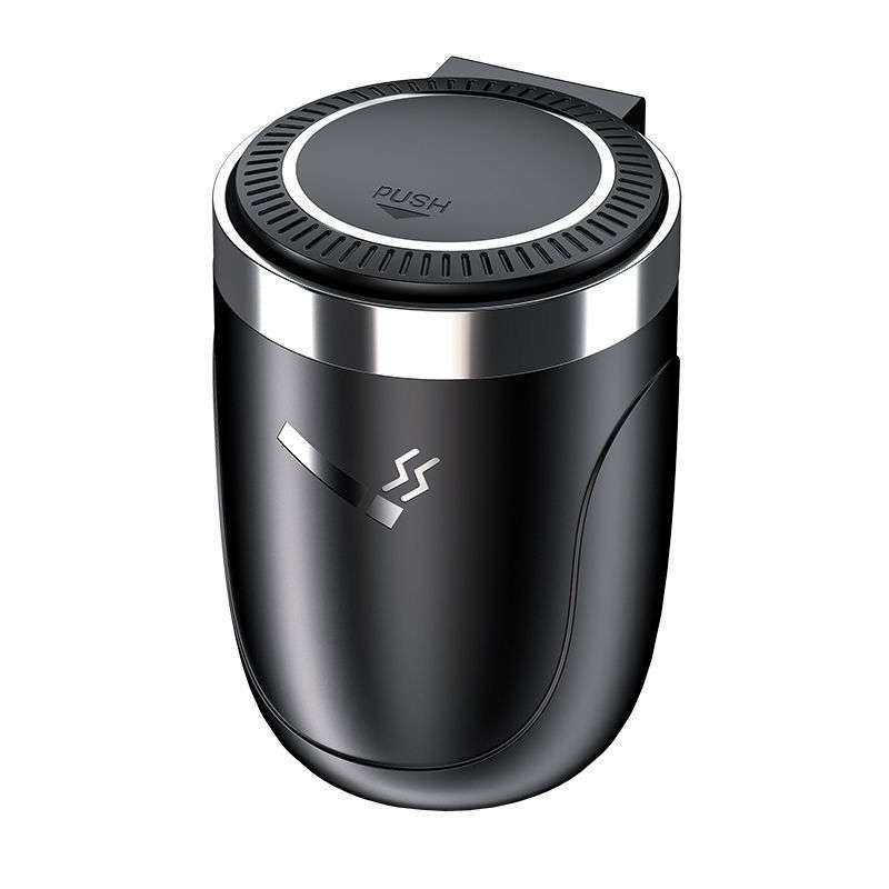 1pc LED Car Ashtray with Push-to-Open Cover Anti-Splash Metal Liner Durable Plastic Constructio