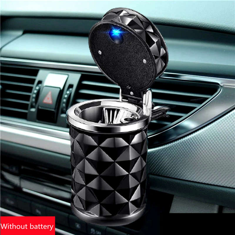 1pc Portable Alloy Car Ashtray with LED Light Black and White Durable PVC Sealed Design for Veh