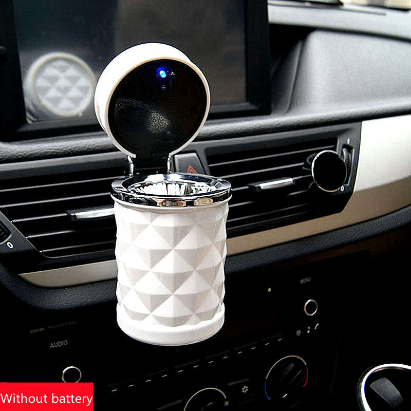 1pc Portable Alloy Car Ashtray with LED Light Black and White Durable PVC Sealed Design for Veh