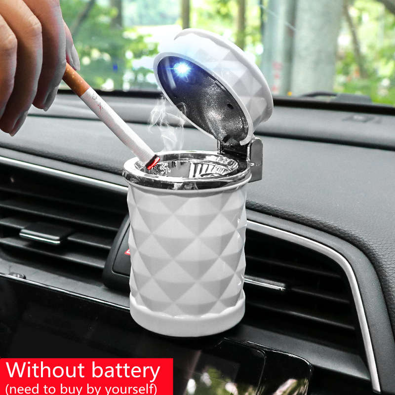 1pc Portable Alloy Car Ashtray with LED Light Black and White Durable PVC Sealed Design for Veh
