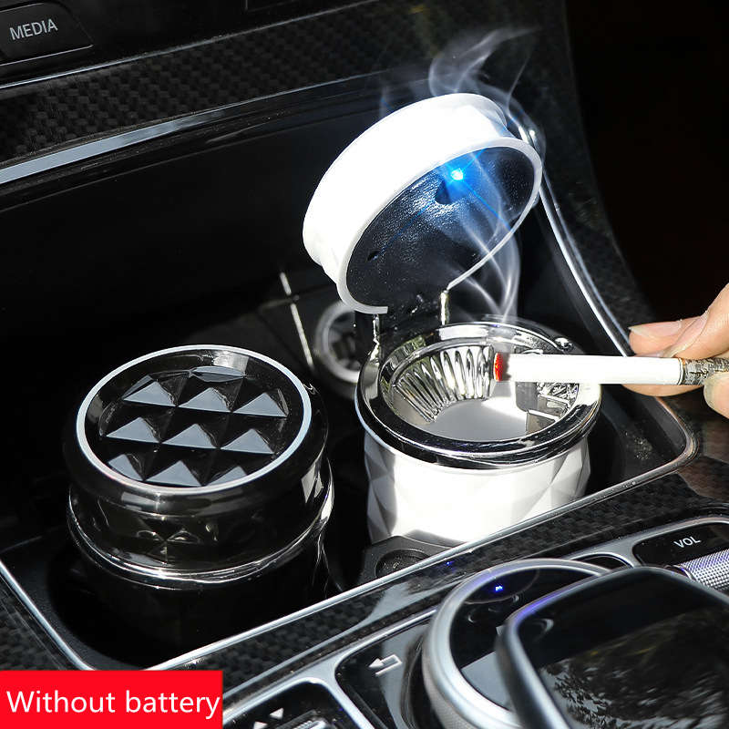 1pc Portable Alloy Car Ashtray with LED Light Black and White Durable PVC Sealed Design for Veh