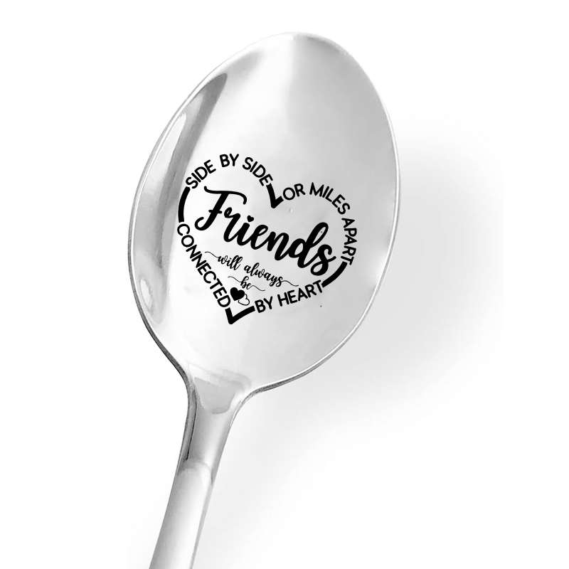 1pc Engraved Stainless Steel Spoon  Friends Will Always Be Connected by Heart  Ideal Gift f