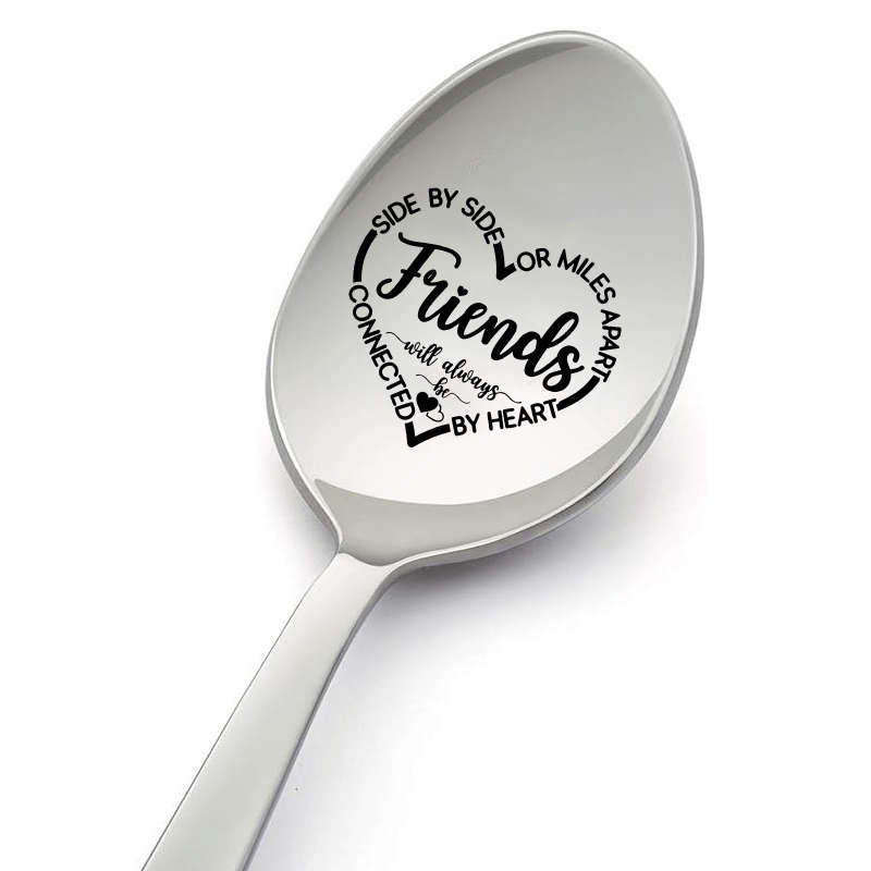 1pc Engraved Stainless Steel Spoon  Friends Will Always Be Connected by Heart  Ideal Gift f