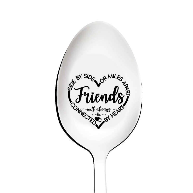 1pc Engraved Stainless Steel Spoon  Friends Will Always Be Connected by Heart  Ideal Gift f