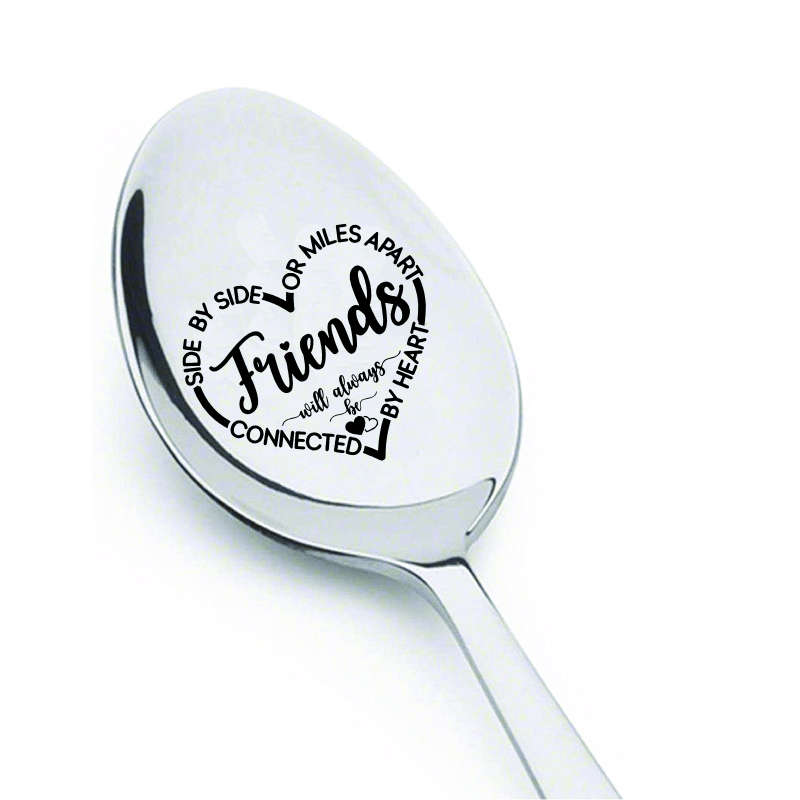 1pc Engraved Stainless Steel Spoon  Friends Will Always Be Connected by Heart  Ideal Gift f