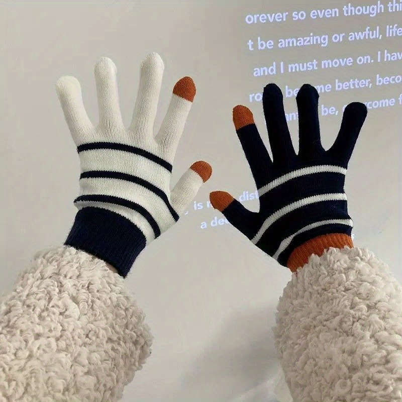 1 Pair White Warm Gloves