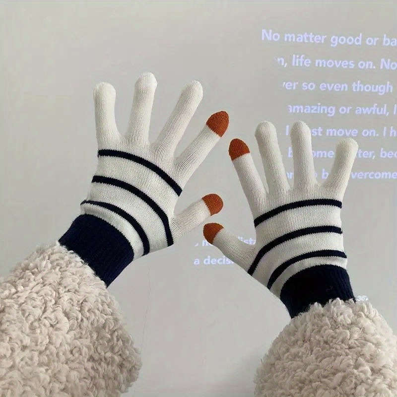 1 Pair White Warm Gloves