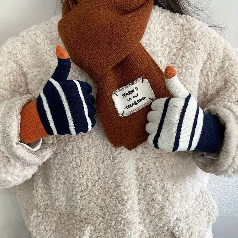 1 Pair White Warm Gloves