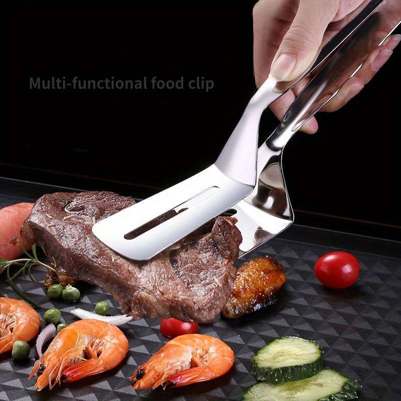 1pc Stainless Steel Non-stick 1pc Fish Fryer Tongs Food Tongs Fish Tongs Steak Spatula Kitchen To