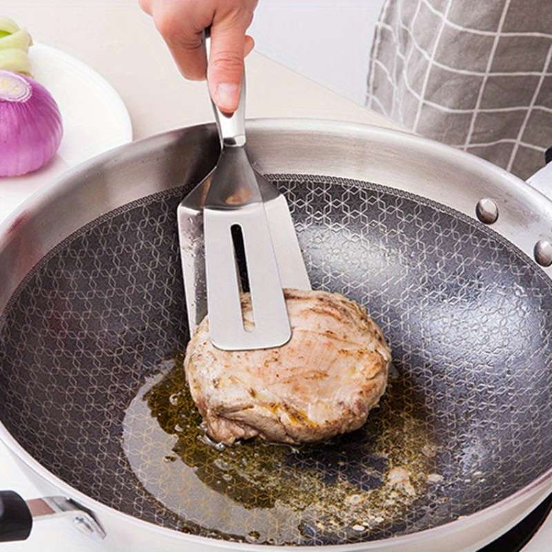 1pc Stainless Steel Non-stick 1pc Fish Fryer Tongs Food Tongs Fish Tongs Steak Spatula Kitchen To