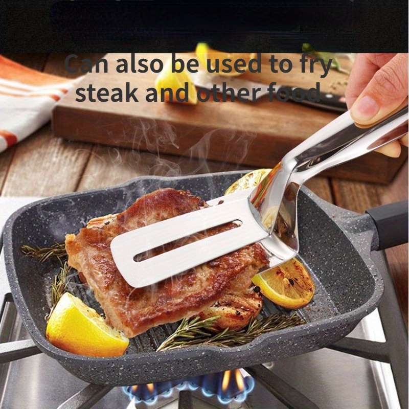 1pc Stainless Steel Non-stick 1pc Fish Fryer Tongs Food Tongs Fish Tongs Steak Spatula Kitchen To