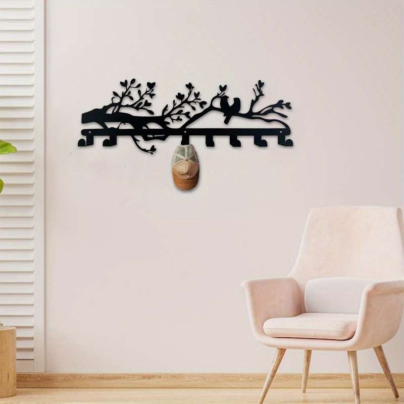 Fashion Black Metal Coat Hooks Wall Mount Bird Branch Design Easy Install Entryway Organizer Mode