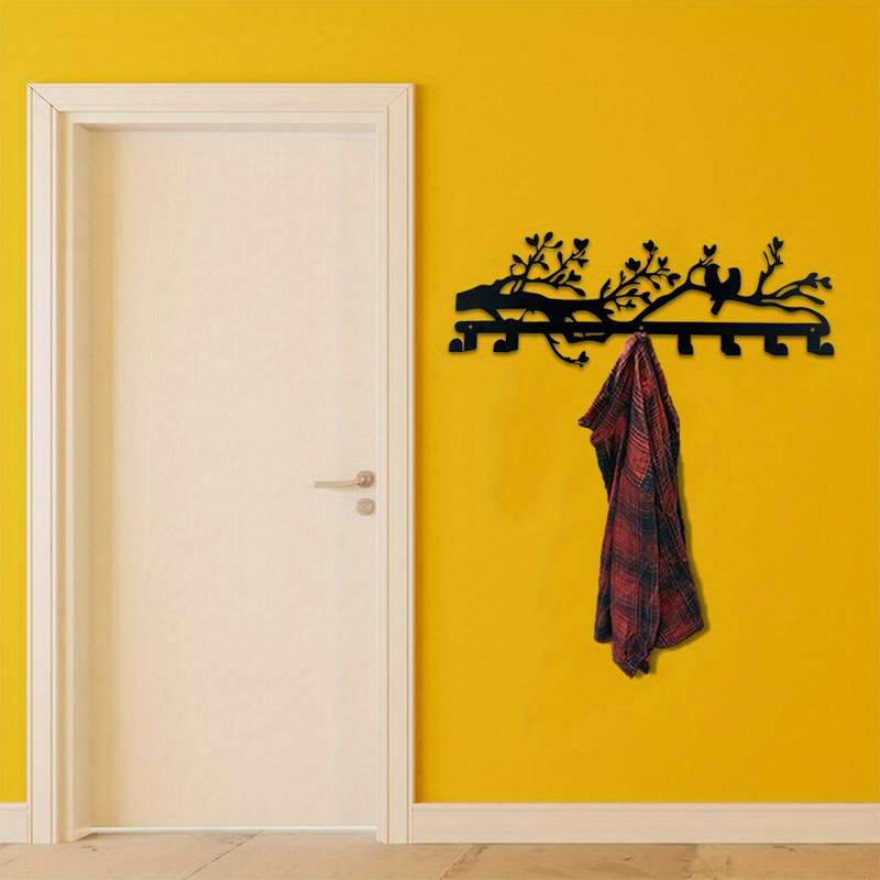 Fashion Black Metal Coat Hooks Wall Mount Bird Branch Design Easy Install Entryway Organizer Mode