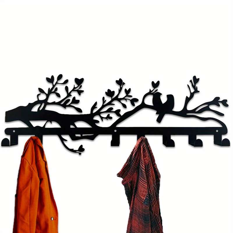 Fashion Black Metal Coat Hooks Wall Mount Bird Branch Design Easy Install Entryway Organizer Mode