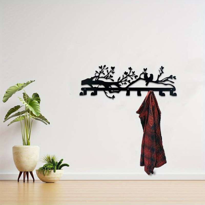 Fashion Black Metal Coat Hooks Wall Mount Bird Branch Design Easy Install Entryway Organizer Mode