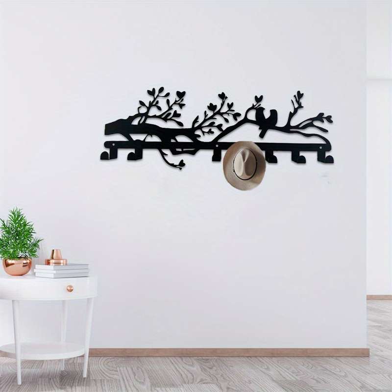 Fashion Black Metal Coat Hooks Wall Mount Bird Branch Design Easy Install Entryway Organizer Mode