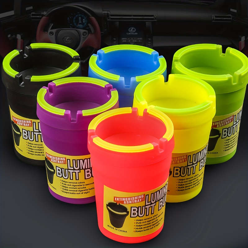 1pc Glow In The Dark Car Ashtray Cigarette Self-Extinguishing Cup Car Ash Holder Portable For Offic