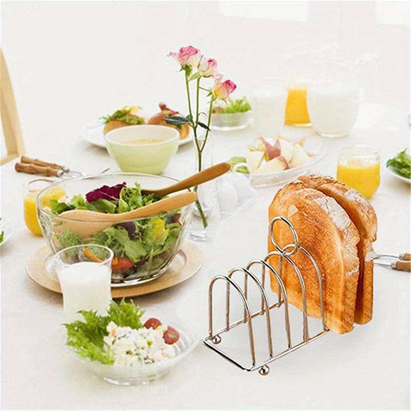 1pc Practical Stainless Steel Bread Rack For Dining Room Household Bread Rack 6-slice Food Disp