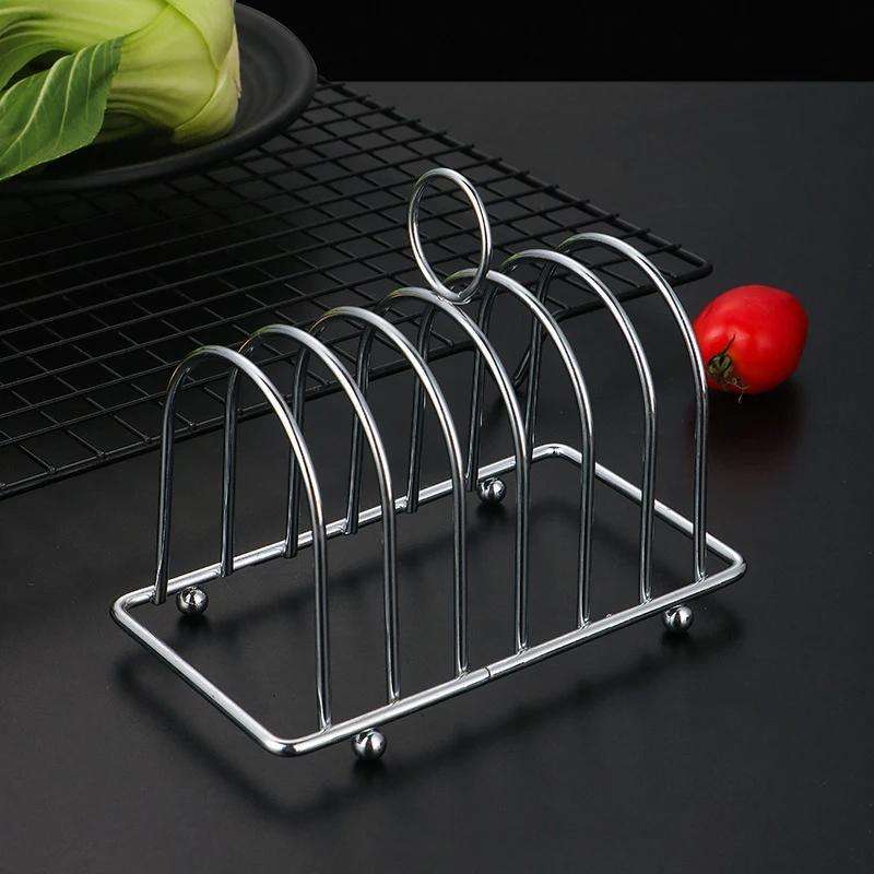 1pc Practical Stainless Steel Bread Rack For Dining Room Household Bread Rack 6-slice Food Disp