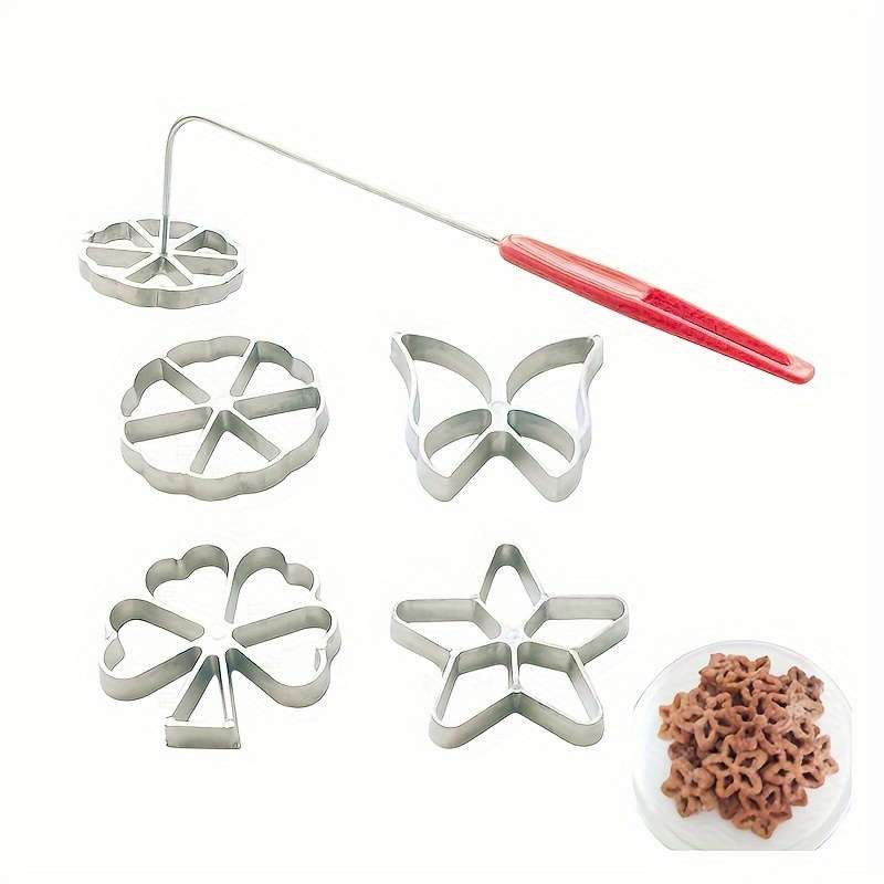 5pcs Flower Shaped Cookie Cutter Set with Plastic Handle Aluminum Alloy Non-Stick No Battery