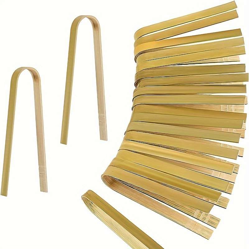 20-Pack Mini Bamboo Tongs Disposable Wooden BBQ Tongs Natural Toast Tongs for Cooking Bakin