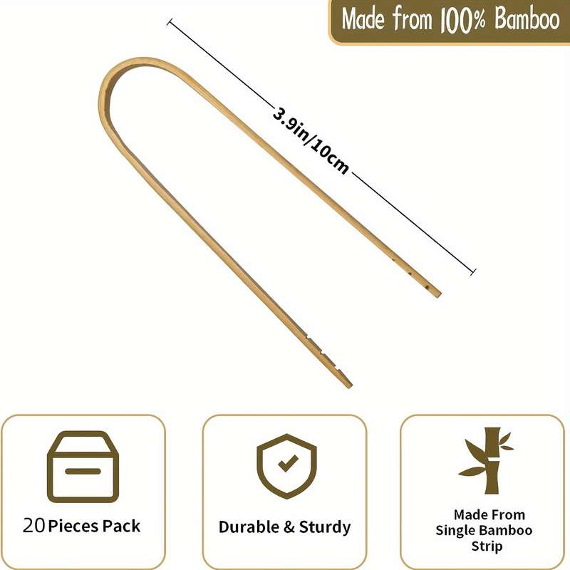 20-Pack Mini Bamboo Tongs Disposable Wooden BBQ Tongs Natural Toast Tongs for Cooking Bakin
