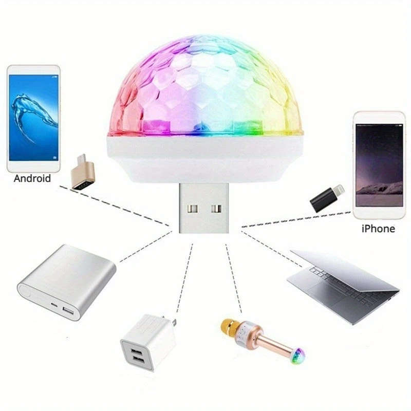 1pc USB Mini Disco Light Party Lights Ball Sound Activated DJ Disco Ball Stage Lights-Multi Colors L
