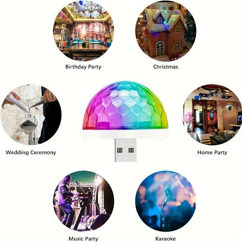 1pc USB Mini Disco Light Party Lights Ball Sound Activated DJ Disco Ball Stage Lights-Multi Colors L