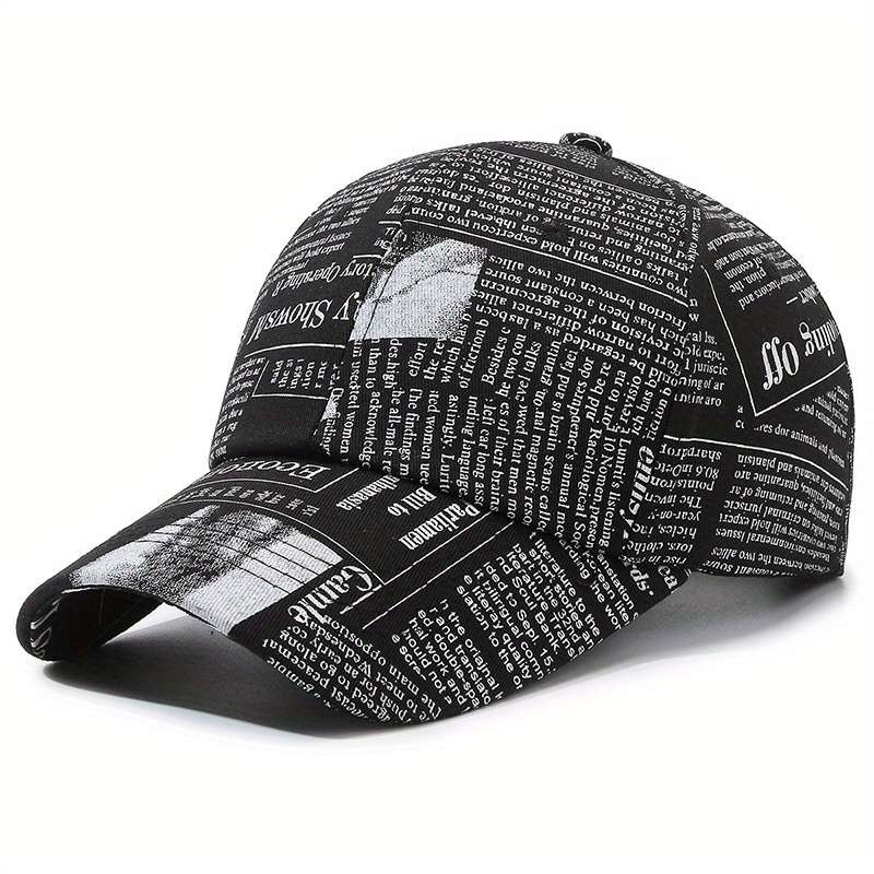 1pc Vintage Printed Baseball Cap Casual Unisex Newspaper Cap Lightweight Adjustable Dad Hats For Wo