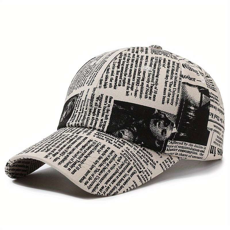 1pc Vintage Printed Baseball Cap Casual Unisex Newspaper Cap Lightweight Adjustable Dad Hats For Wo