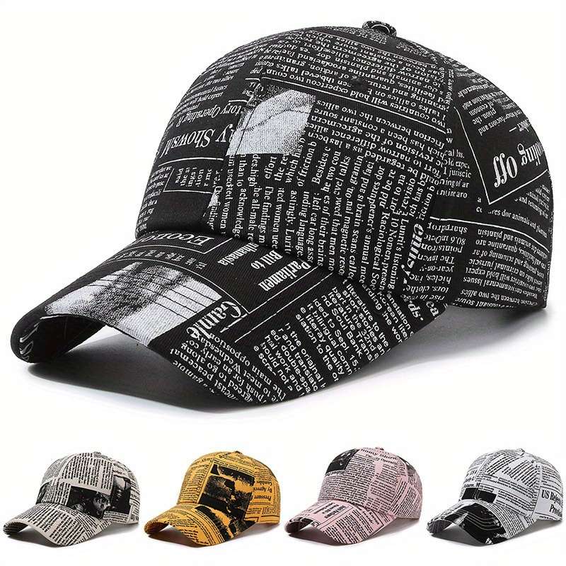 1pc Vintage Printed Baseball Cap Casual Unisex Newspaper Cap Lightweight Adjustable Dad Hats For Wo